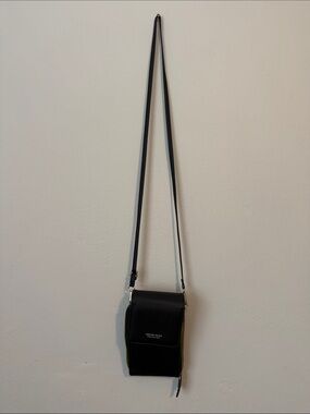 Forever Young Black Leatherette Crossbody Phone Pouch with Gold Trim